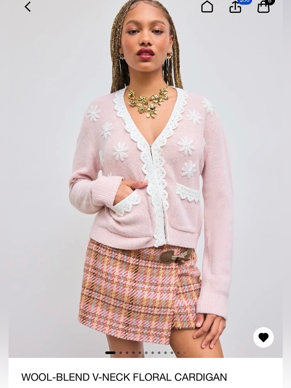 Cider Pink V-Neck Floral Appliqué Cardigan